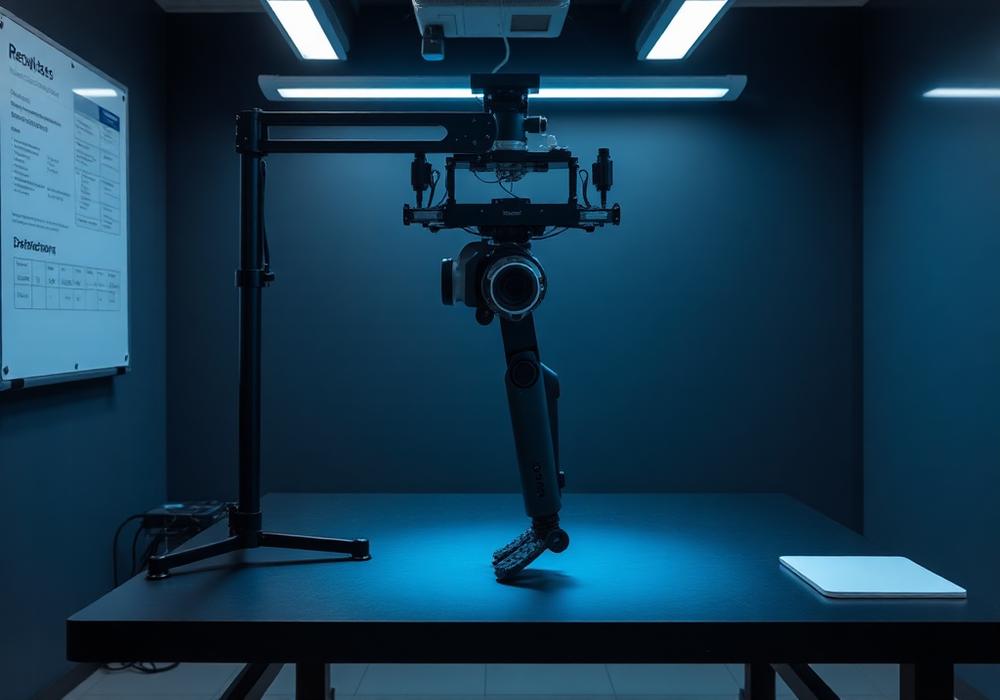 A robotic leg actuator mounted on a test rig in a research lab